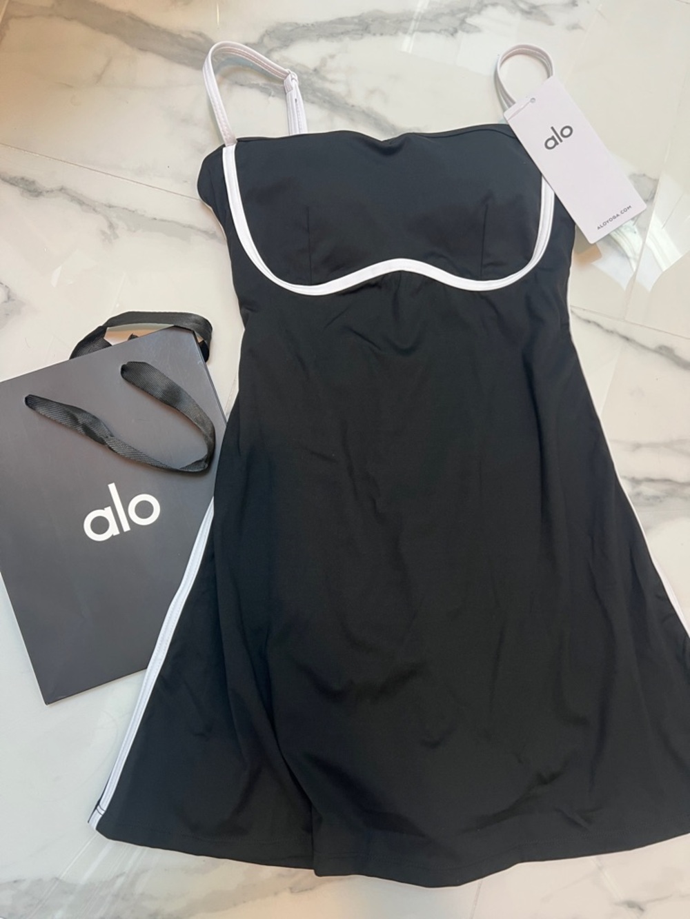 ALO Yoga Black Mini Slip Dress with White Trim Small